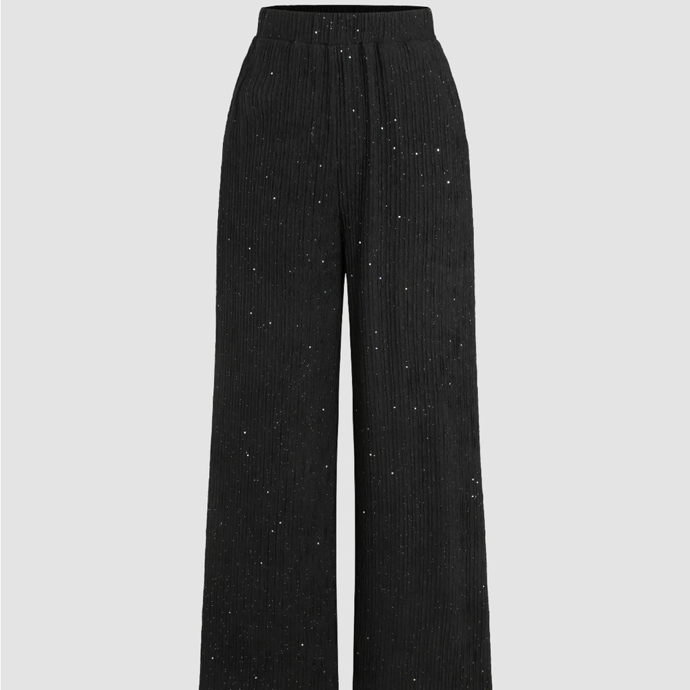Black sparkly glitter wide leg trouser pants